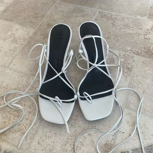 White lace up heels